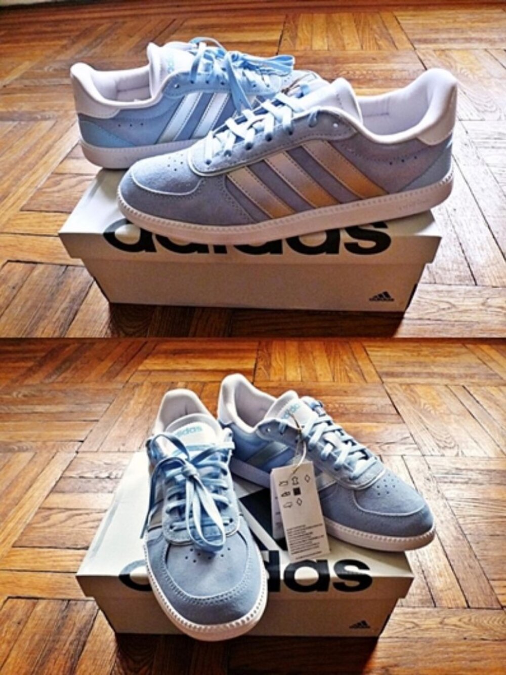 NWT - Adidas Women's Breaknet Sleek Sneakers in Baby Blue and Silver Metallic